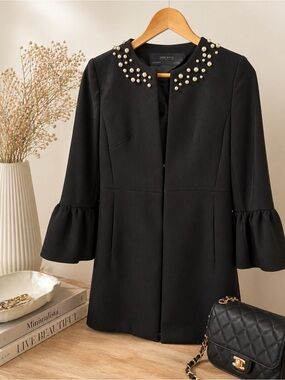 Zara Black Faux Pearl Blazer Jacket | Size Small
